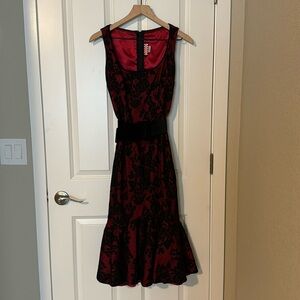Pinup couture - red/black Satin Floral Lace Couture dress- size medium